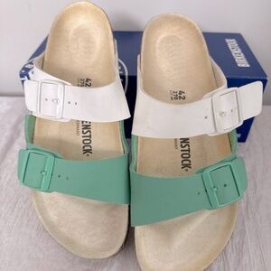 Birkenstock Arizona split White and mint green Strap Sandals size 42 11